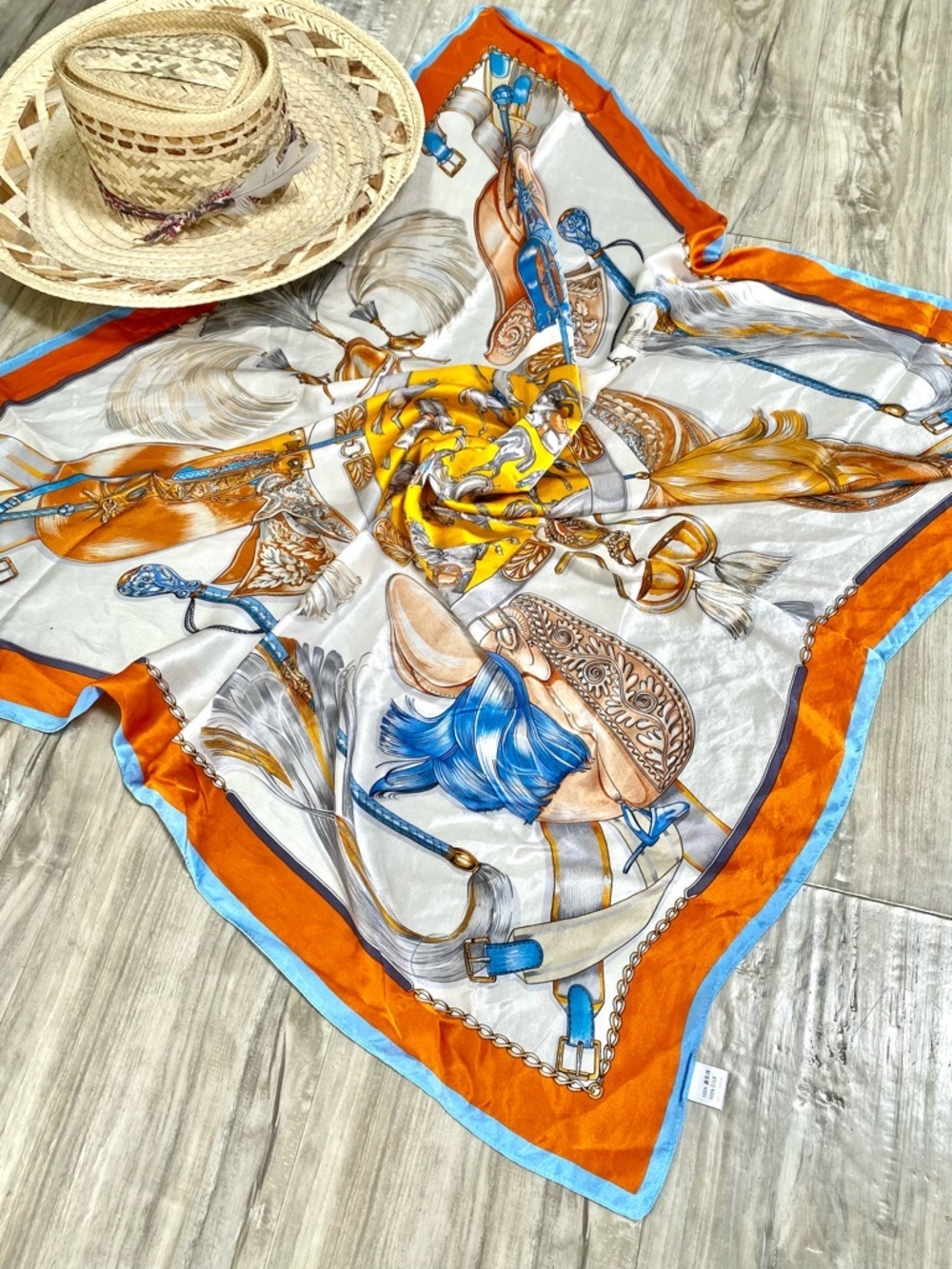 Equestrian horse saddle boho silk scarf/wrap w farmhouse prairie Country vibe - Picture 9 of 11